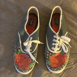 Keds Women's Black and Red Floral Polka Dot Sneakers